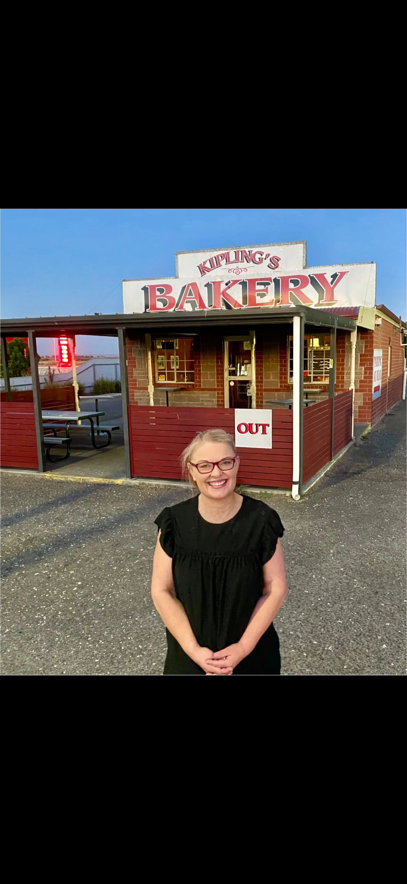 Owner Jacqui Kipling outside Kipling's Bakery on Highway 1, Port Wakefield